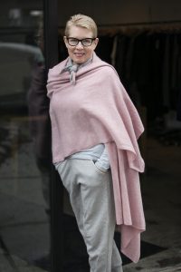Molly wearing a pink shawl
