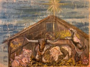 Nativity Scene Painted on Sheet Music